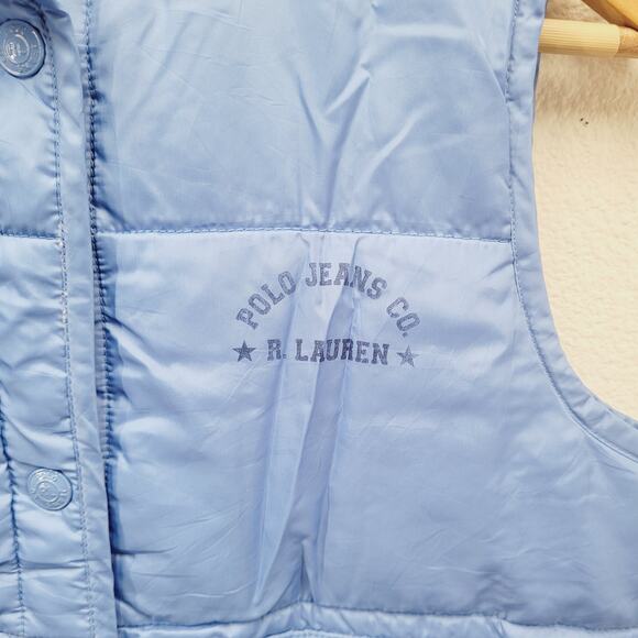 VTG Y2K Polo Jeans Ralph Lauren Puffer Vest Womens S Blue Snap Streetwear - Picture 2 of 5